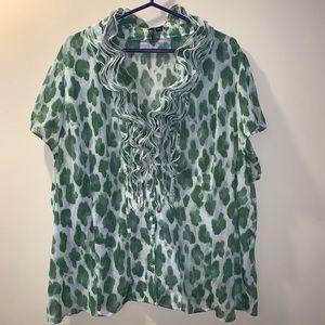 Milano Ruffles Green White 3x sheer blouse